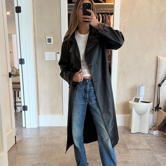 12th Tribe Faux Black Leather Trench Coat - Picture 2 of 5